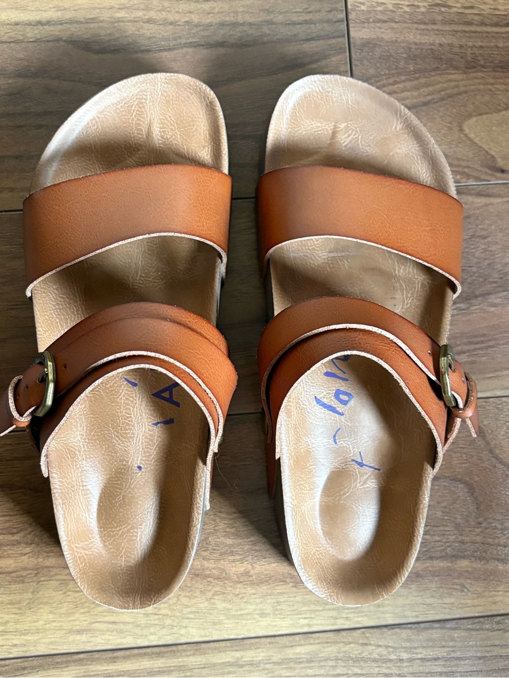 Blowfish Cognac Tan Double-Strap Buckle Slide Sandals